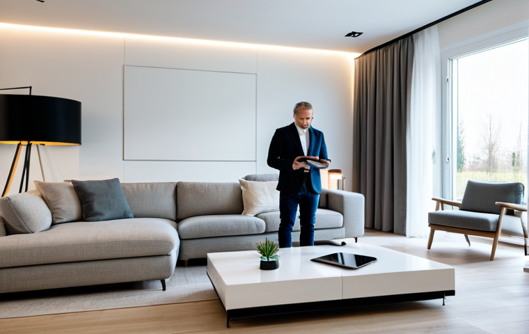 스마트 기술을 활용한 생활환경 혁신 - Smart Home Automation**
"A modern living room, showcasing various smart home devices (lights, therm...