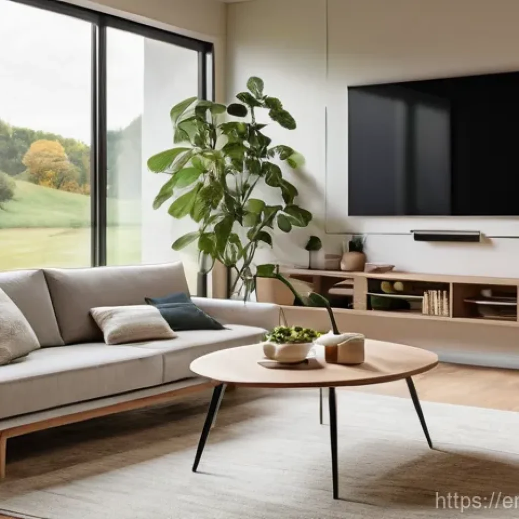 스마트 홈의 브랜드 및 제품 비교 - **Prompt 1: The Unified Smart Home Ecosystem**
"A bright, modern open-plan living room with larg...