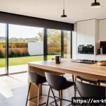 Home 21 기술 통합 생활환경 디자인의 사회적 가치 - A modern smart home interior at morning light showcasing seamless automation: a cozy living room wit...