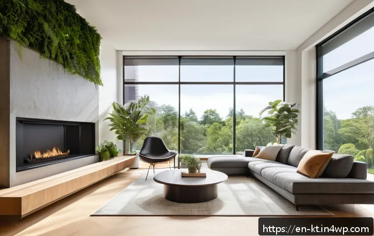 스마트 환경을 위한 디자인 전략 - A modern, sunlit living room featuring expansive south-facing floor-to-ceiling windows with sleek ov...