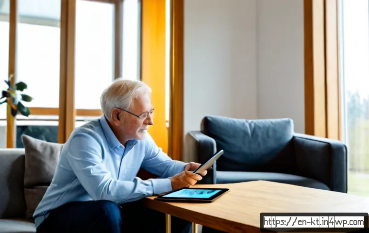 Home 17 스마트 환경 디자인의 사용자 피드백 - Photorealistic modern smart home living room, an older adult comfortably adjusting a discreet voice-...