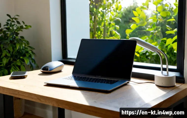 기술 통합과 환경 친화적 디자인 - Photorealistic modern eco-friendly home office, sleek energy-efficient desktop workspace beside a la...